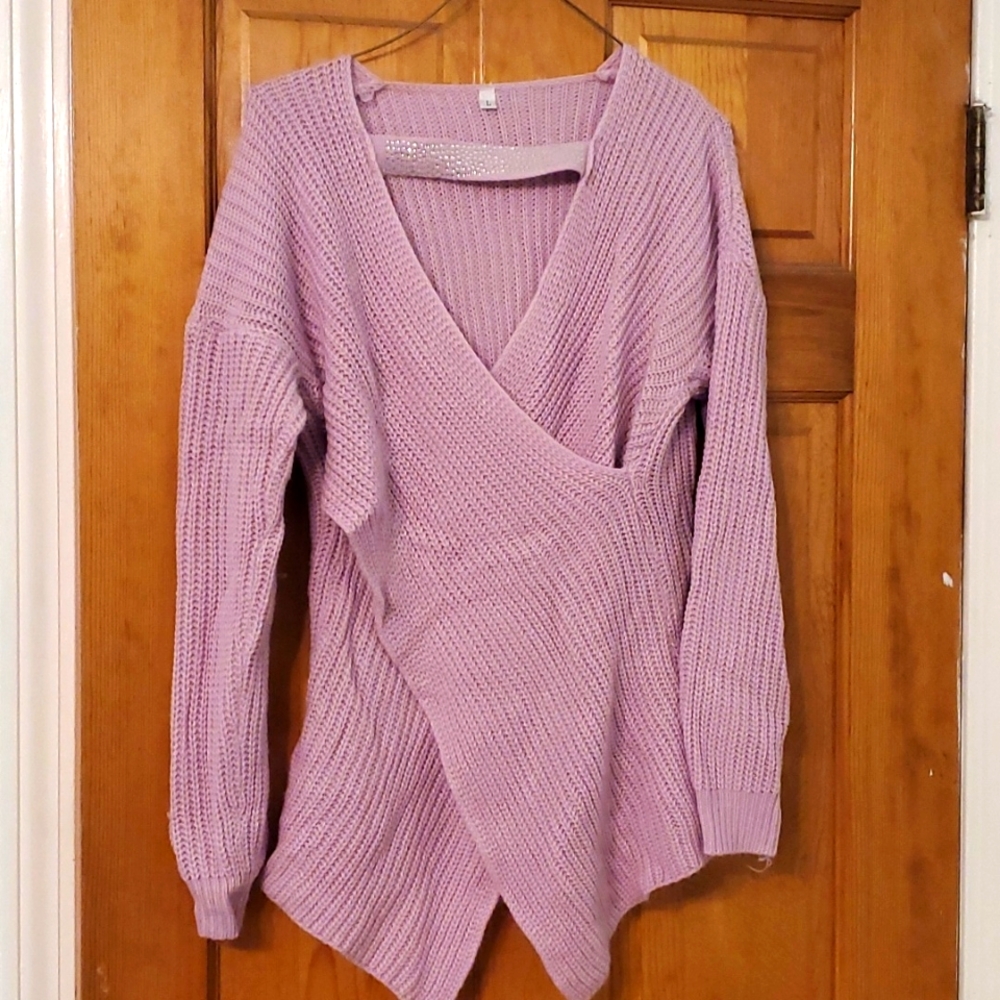 Lavender V neck x-cross sweater